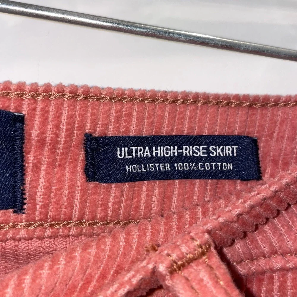 Hollister Womens Coral Pink‎ Corduroy Ultra High Rise Button Front Mini Skirt 11